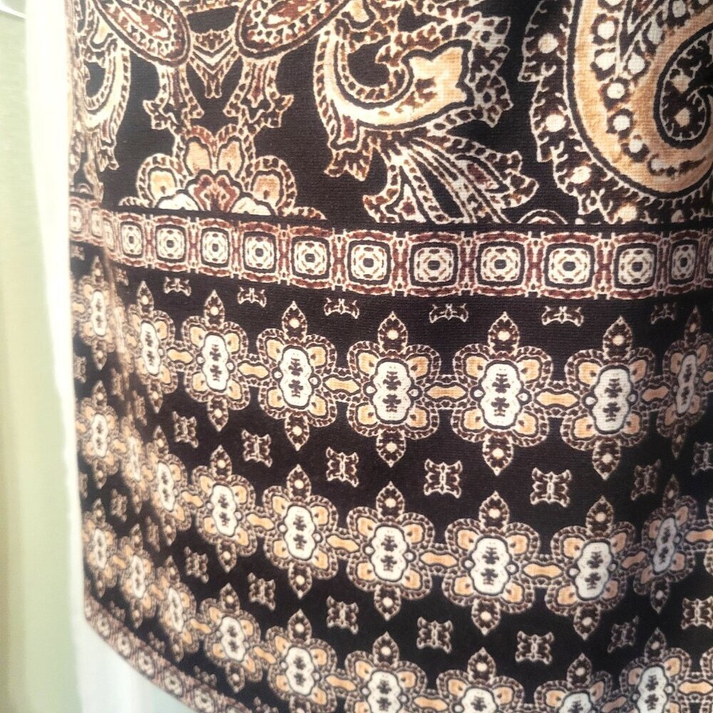 WISP Women's 70s Retro Style Deep Brown/Cream Designed Dress - Size 4 - Picture 5 of 11